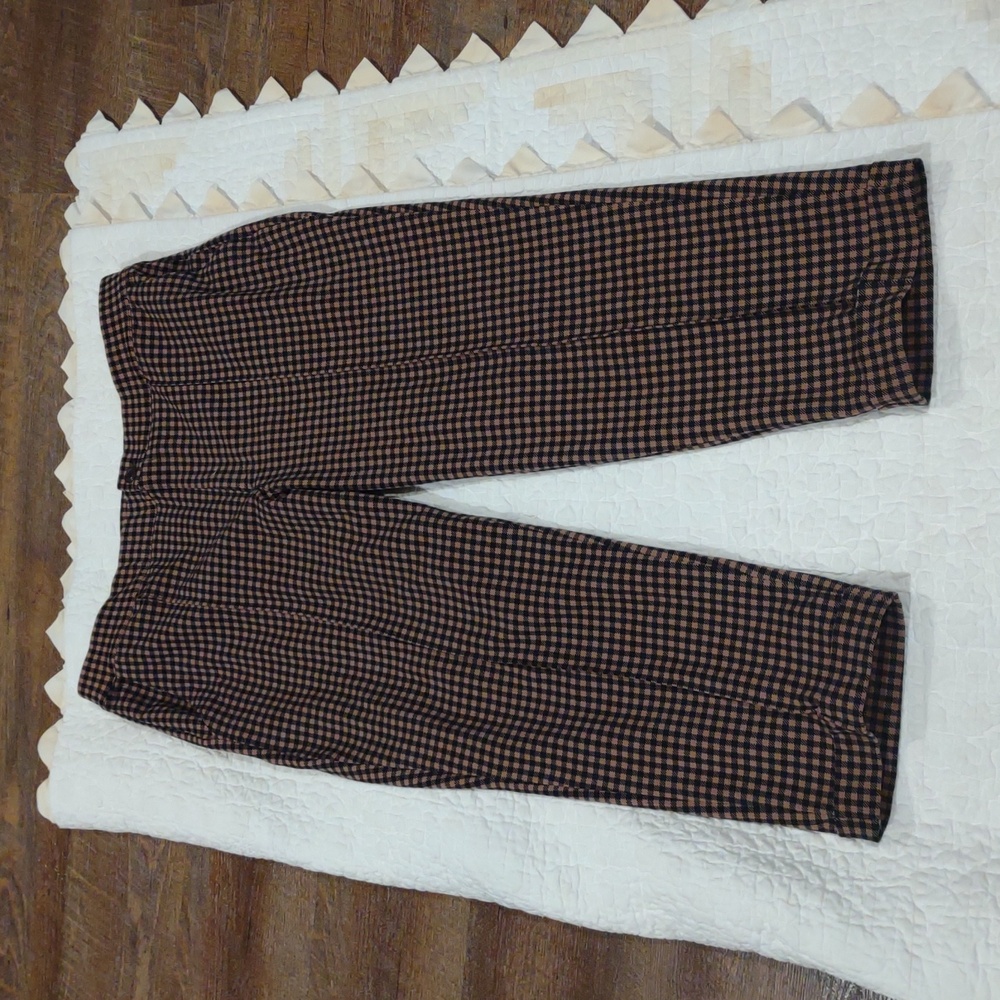 Lands' End Starfish Straight‎ Leg Women's XL/P  Black and Brown Checked Pants